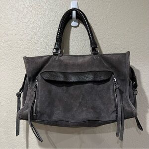 Zara Women Gray Suede Leather Exterior Tote Bags Purse Zip Double Handles